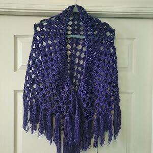 Purple Crochet Shawl with Fringe